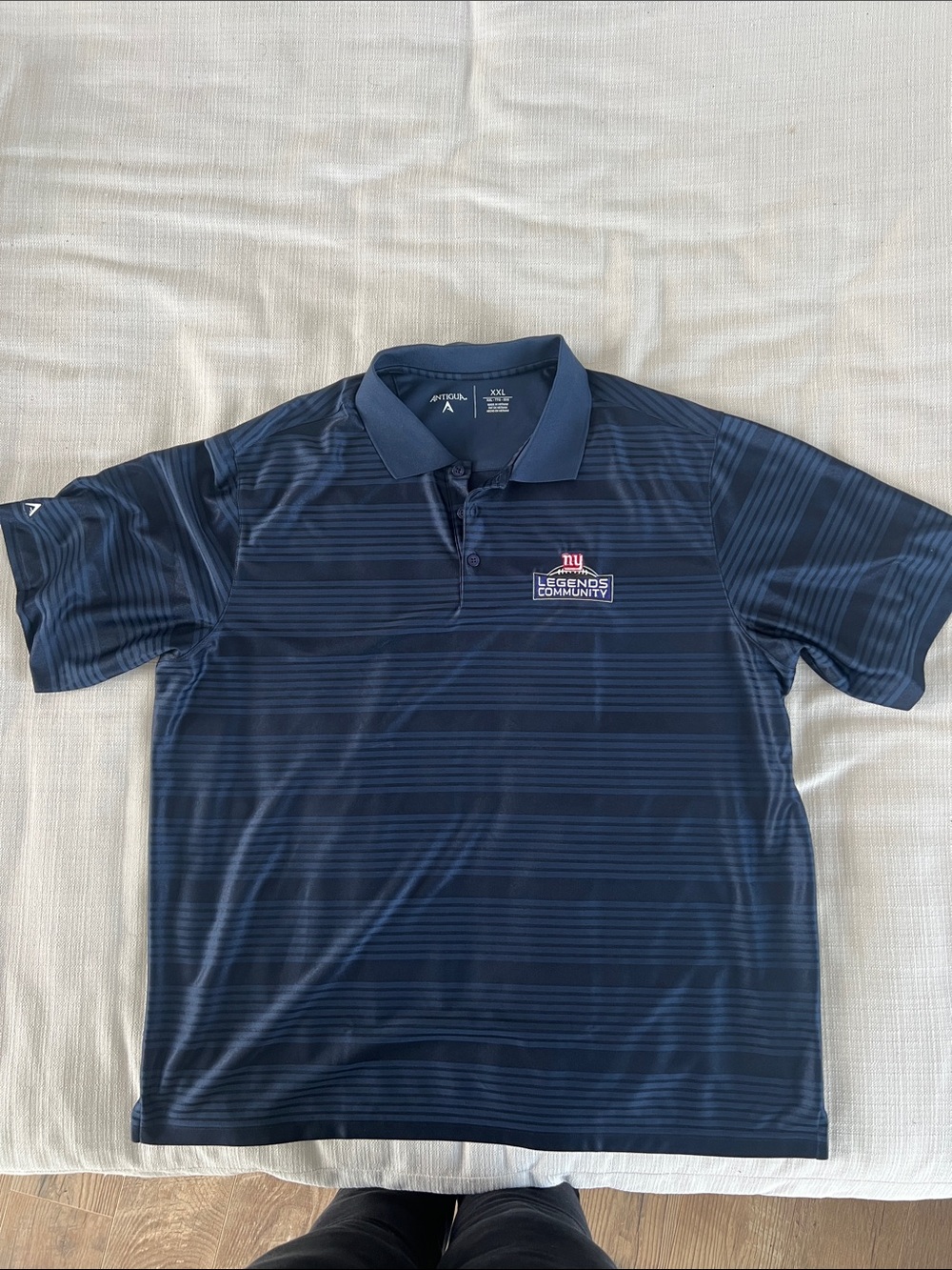 Antigua Navy Striped Polo with Legends Community Logo